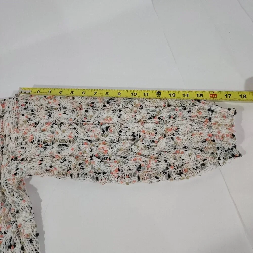 Jessica Simpson White Confetti Multi-Color Cropped Knit Sweater Ribbed Cuff Larg - Picture 7 of 14